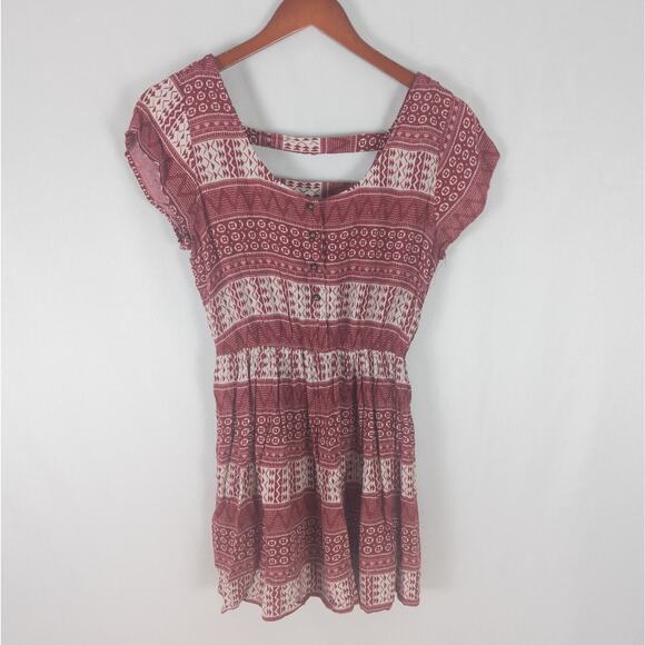 Forever 21 Shirt Womens Small Red Boho Peasant Top Short Sleeve Strappy‎ V Back - Picture 1 of 10